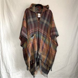 Free People - OS Hooded Poncho Plaid